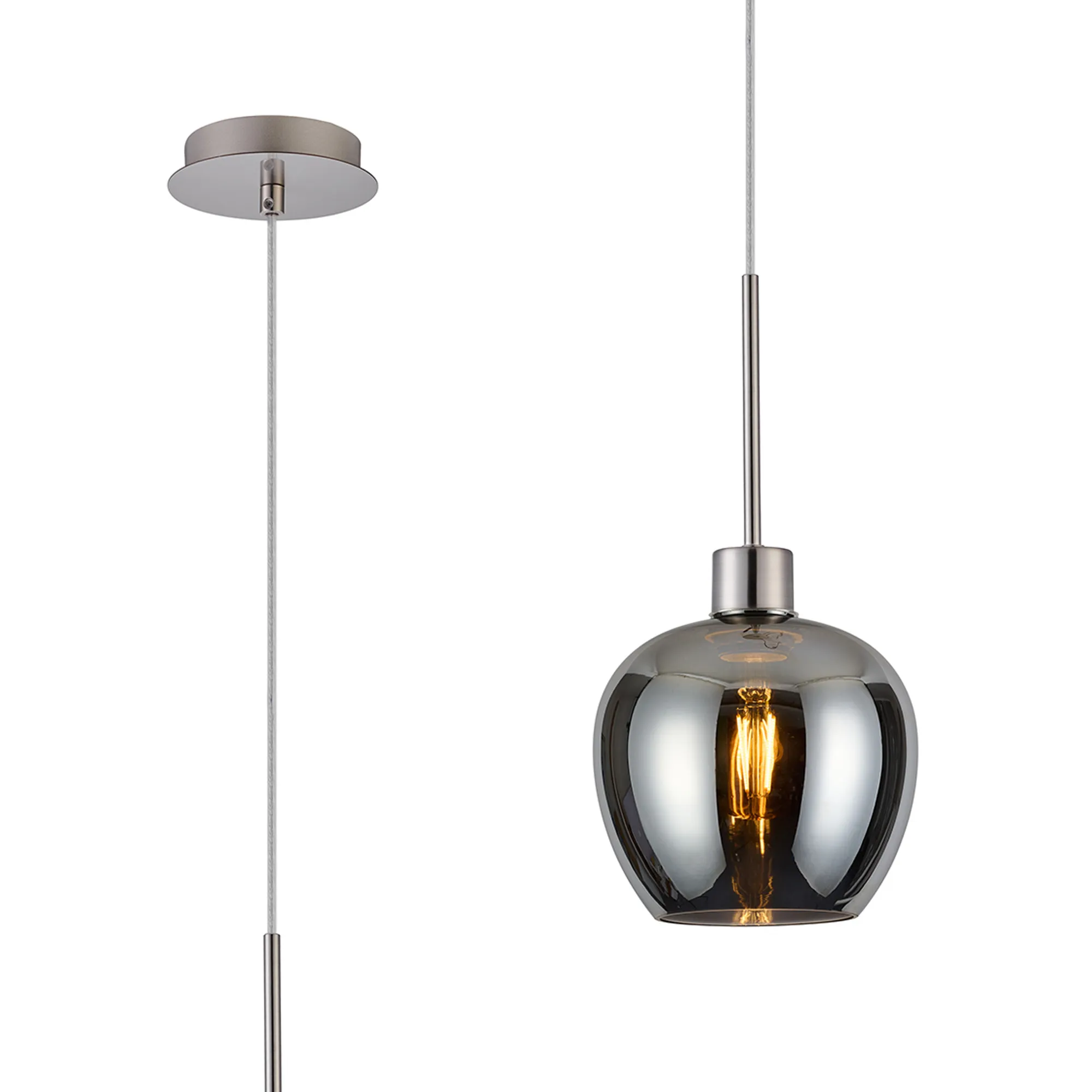 DK1357  Lori 1.7m Single Pendant, 1 Light Adjustable E27, Satin Nickel/Chrome Wine Shades